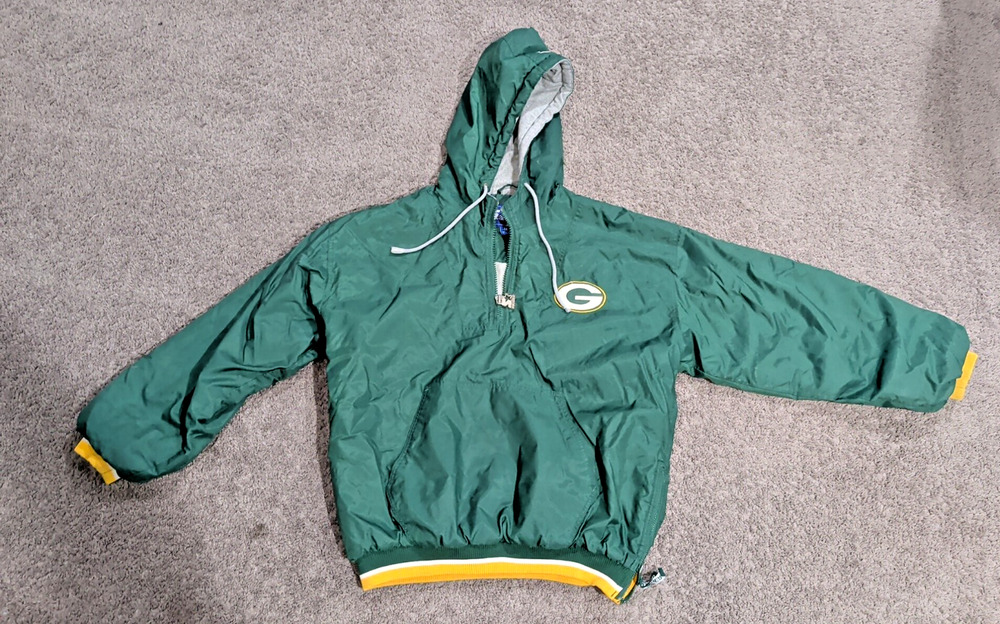 VINTAGE Starter Green Bay Packers 1/2 Half Zip Pullover hoodedJacket Mens Medium